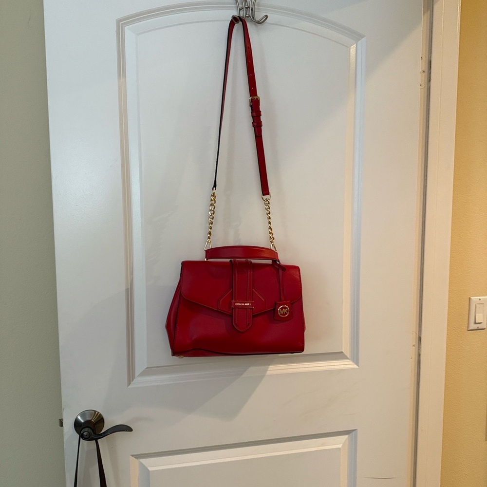 Michael Kors Red Satchel with Gold Accents